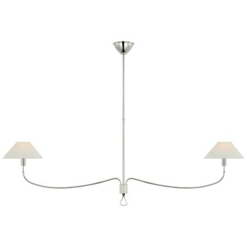 Griffin LED Chandelier in Polished Nickel and Parchment Leather by Visual Comfort Signature
