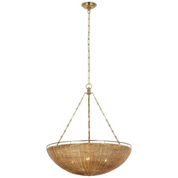 Clovis LED Chandelier in Antique-Burnished Brass and Natural Wicker by Visual Comfort Signature