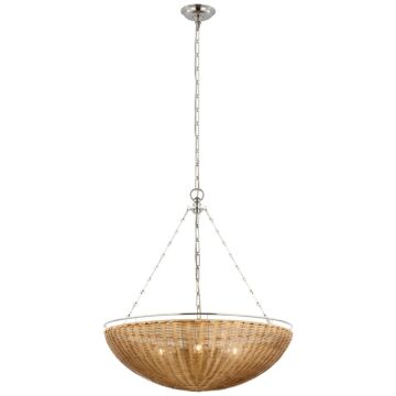Clovis LED Chandelier in Polished Nickel and Natural Wicker by Visual Comfort Signature