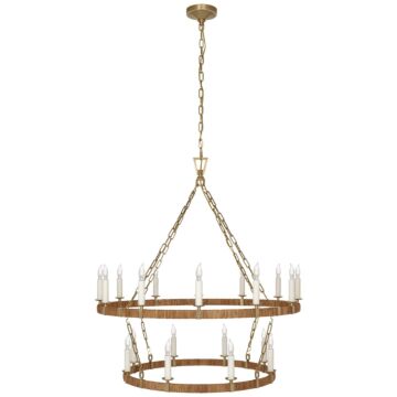 Darlana Wrapped LED Chandelier in Antique-Burnished Brass and Natural Rattan by Visual Comfort Signature
