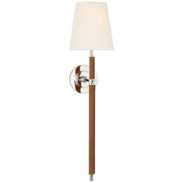 Bryant Wrapped LED Wall Sconce in Polished Nickel and Natural Leather by Visual Comfort Signature