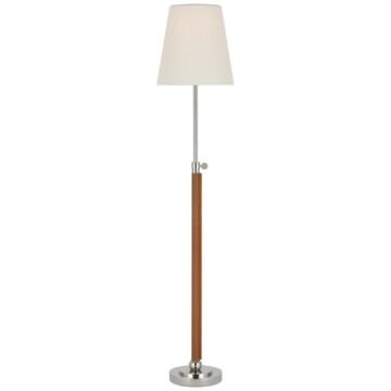Bryant Wrapped LED Floor Lamp in Polished Nickel and Natural Leather by Visual Comfort Signature