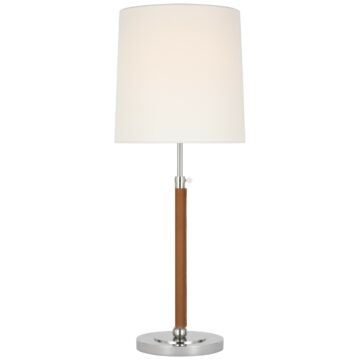 Bryant Wrapped LED Table Lamp in Polished Nickel and Natural Leather by Visual Comfort Signature