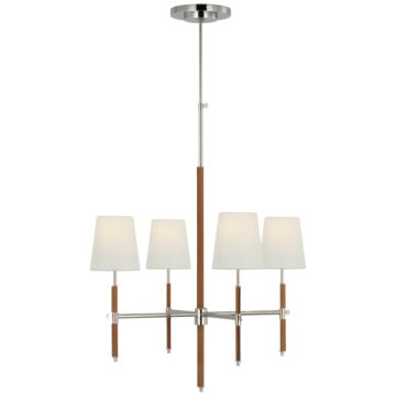 Bryant Wrapped LED Chandelier in Polished Nickel and Natural Leather by Visual Comfort Signature