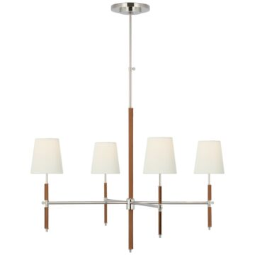 Bryant Wrapped LED Chandelier in Polished Nickel and Natural Leather by Visual Comfort Signature