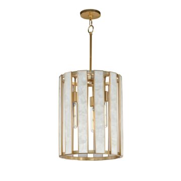 Miramar Three Light Foyer Pendant in Capiz   Natural Aged Brass by Maxim