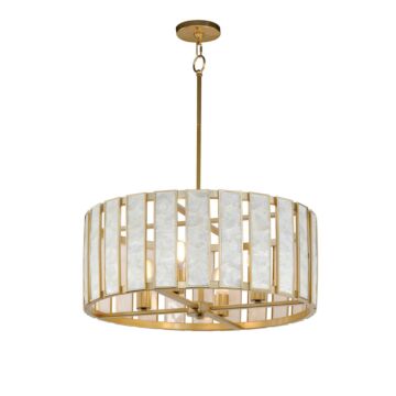 Miramar Four Light Pendant in Capiz   Natural Aged Brass by Maxim