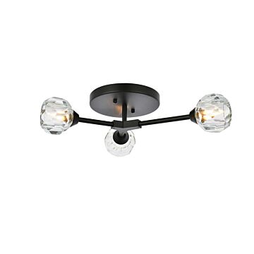 Zayne 3-Light Flush Mount in Black and Clear