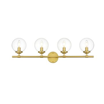 Ingrid 4-Light Bathroom Vanity Light Sconce in Brass and Clear
