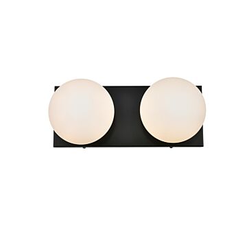 Jaylin 2-Light Bathroom Vanity Light Sconce in Black and frosted white