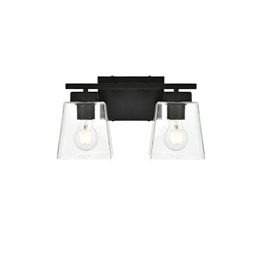 Merrick 2-Light Bathroom Vanity Light Sconce in Black and Clear