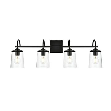 Avani 4-Light Bathroom Vanity Light Sconce in Black and Clear