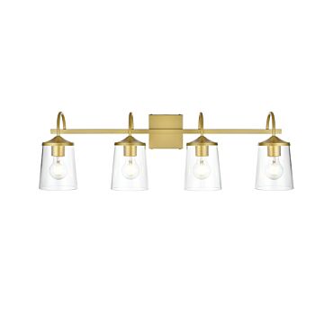 Avani 4-Light Bathroom Vanity Light Sconce in Brass and Clear
