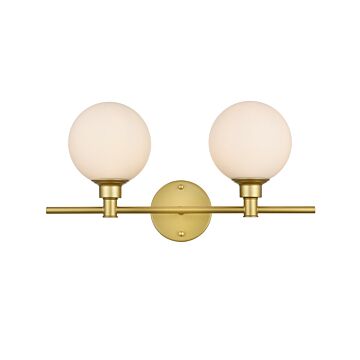 Cordelia 2-Light Bathroom Vanity Light Sconce in Brass and frosted white