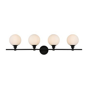 Cordelia 4-Light Bathroom Vanity Light Sconce in Black and frosted white