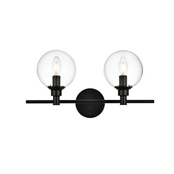 Jaelynn 2-Light Bathroom Vanity Light Sconce in Black and Clear