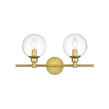 Jaelynn 2-Light Bathroom Vanity Light Sconce in Brass and Clear