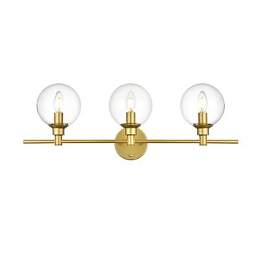 Jaelynn 3-Light Bathroom Vanity Light Sconce in Brass and Clear