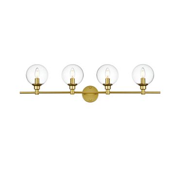 Jaelynn 4-Light Bathroom Vanity Light Sconce in Brass and Clear