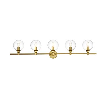 Jaelynn 5-Light Bathroom Vanity Light Sconce in Brass and Clear