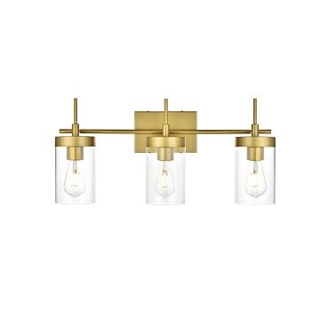 Benny 3-Light Bathroom Vanity Light Sconce in Brass and Clear