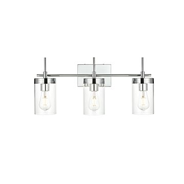 Benny 3-Light Bathroom Vanity Light Sconce in Chrome and Clear