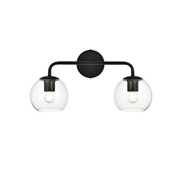 Genesis 2-Light Bathroom Vanity Light Sconce in Black and Clear