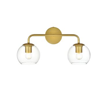 Genesis 2-Light Bathroom Vanity Light Sconce in Brass and Clear