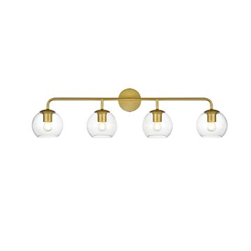 Genesis 4-Light Bathroom Vanity Light Sconce in Brass and Clear