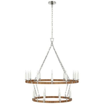 Darlana Wrapped LED Chandelier in Polished Nickel and Natural Rattan by Visual Comfort Signature