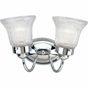 Fluted Glass-Clear 2-Light Bathroom Vanity Light Bracket in Polished Chrome