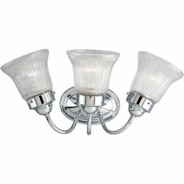 Fluted Glass-Clear 3-Light Bathroom Vanity Light Bracket in Polished Chrome