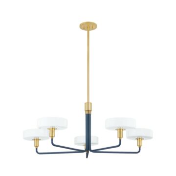 Aston Five Light Chandelier in Aged BrassSlate Blue by Mitzi