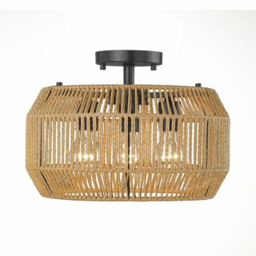 Marlee Three Light Semi Flush Mount in Matte Black by Golden