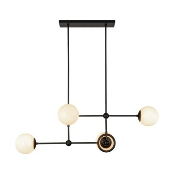 Fiore Four Light Chandelier in Matte Black Glossy Opal Glass by Alora