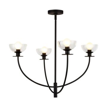 Sylvia Four Light Chandelier in Matte Black Clear Glass by Alora