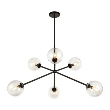 Cassia Six Light Chandelier in Matte Black Clear Glass by Alora