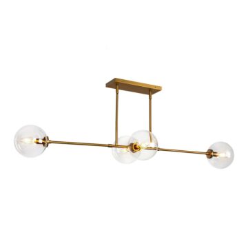 Cassia Four Light Linear Pendant in Aged Brass Clear Glass by Alora