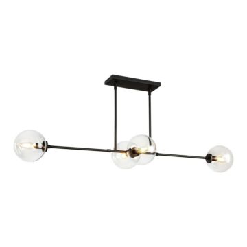 Cassia Four Light Linear Pendant in Matte Black Clear Glass by Alora