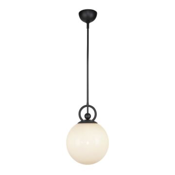 Fiore One Light Pendant in Matte Black Glossy Opal Glass by Alora