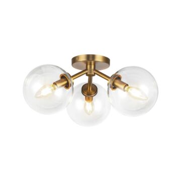 Cassia Three Light Semi Flush Mount in Aged Brass Clear Glass by Alora