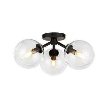 Cassia Three Light Semi Flush Mount in Matte Black Clear Glass by Alora