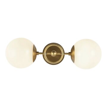 Fiore Two Light Wall Vanity in Brushed Gold Glossy Opal Glass by Alora