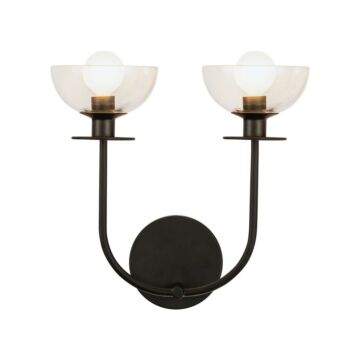 Sylvia Two Light Wall Vanity in Matte Black Clear Glass by Alora