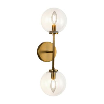 Cassia Two Light Wall Vanity in Aged Brass Clear Glass by Alora