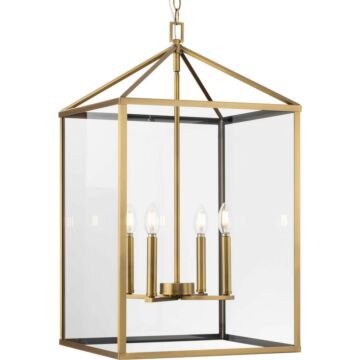 Hillcrest 4-Light Foyer Pendant in Vintage Brass