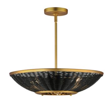 Rattan Three Light Pendant in Natural Aged Brass by Maxim