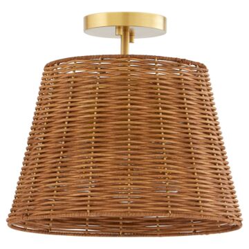 Wicker Three Light Semi Flush Mount in Aged Brass by Quorum International