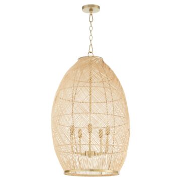 Rattan Five Light Pendant in Aged Brass by Quorum International