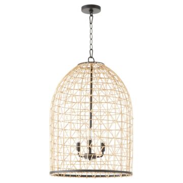 Rattan Three Light Pendant in Matte Black by Quorum International